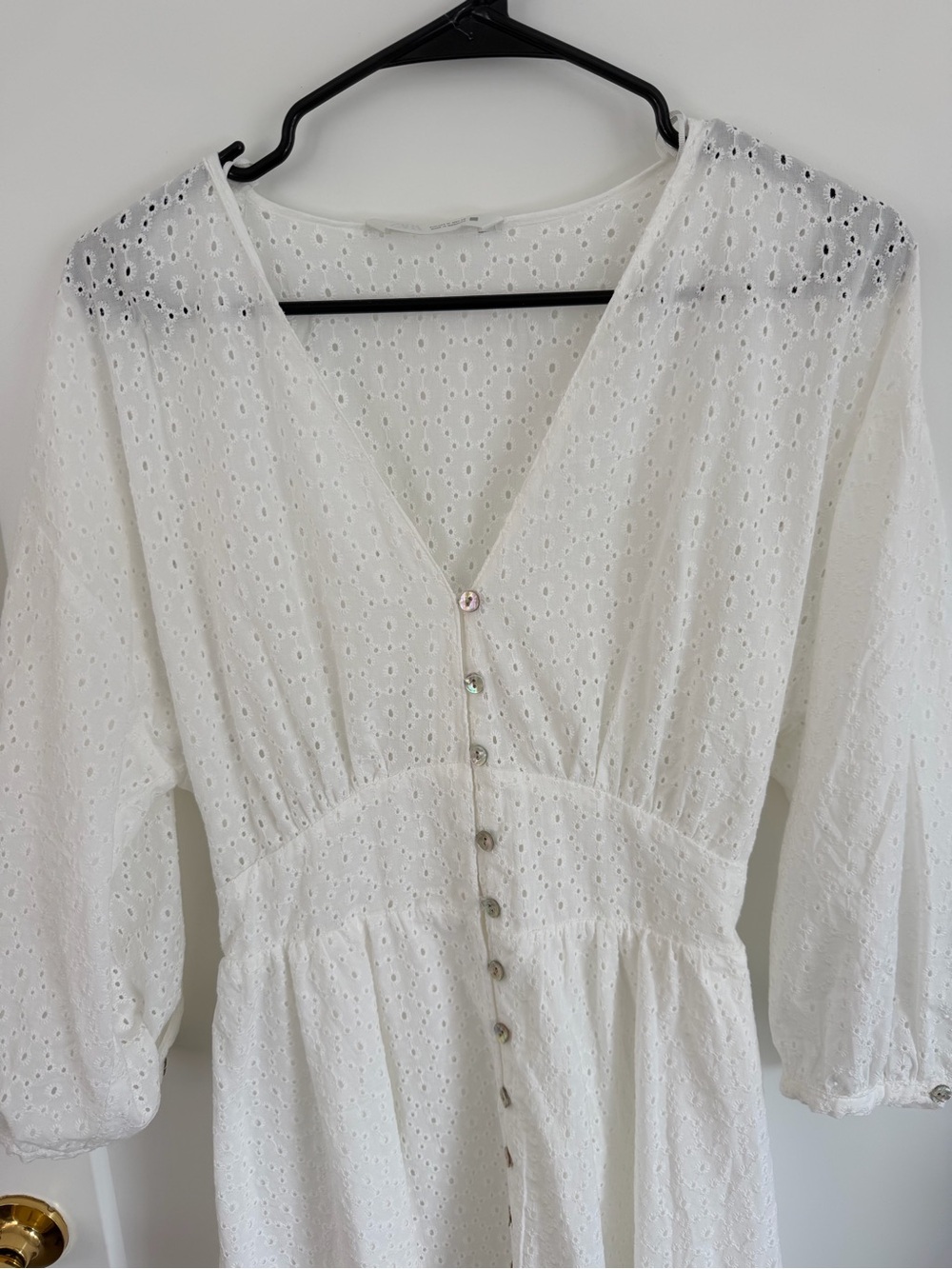Zara White Eyelet Mini Dress with Button Front size M - Picture 3 of 9